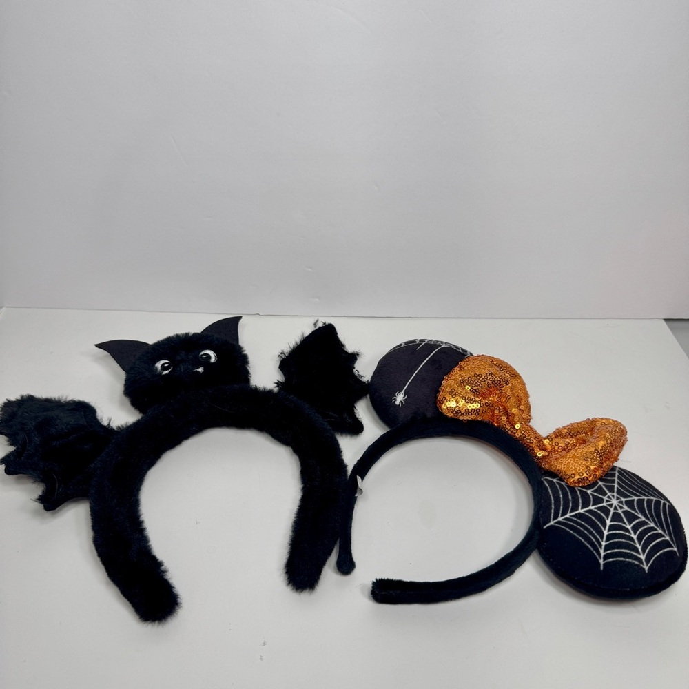 EUC Primark Bat Headband and Halloween Minnie ears with sequin orange bow.